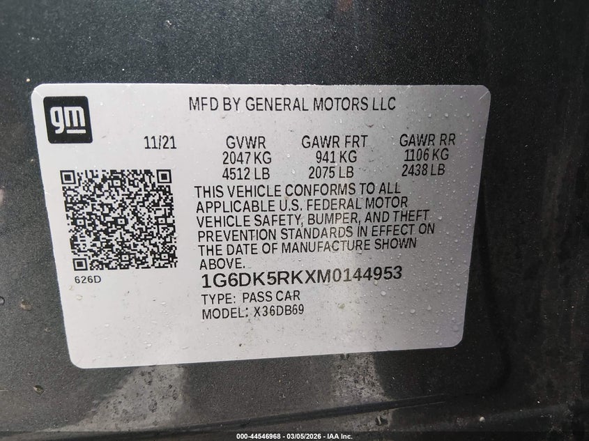 2021 Cadillac Ct4 Luxury VIN: 1G6DK5RKXM0144953 Lot: 44546968