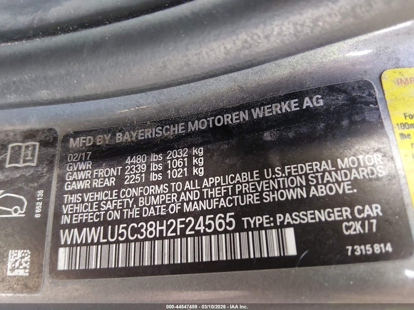 2017 Mini Clubman Cooper S VIN: WMWLU5C38H2F24565 Lot: 44547459