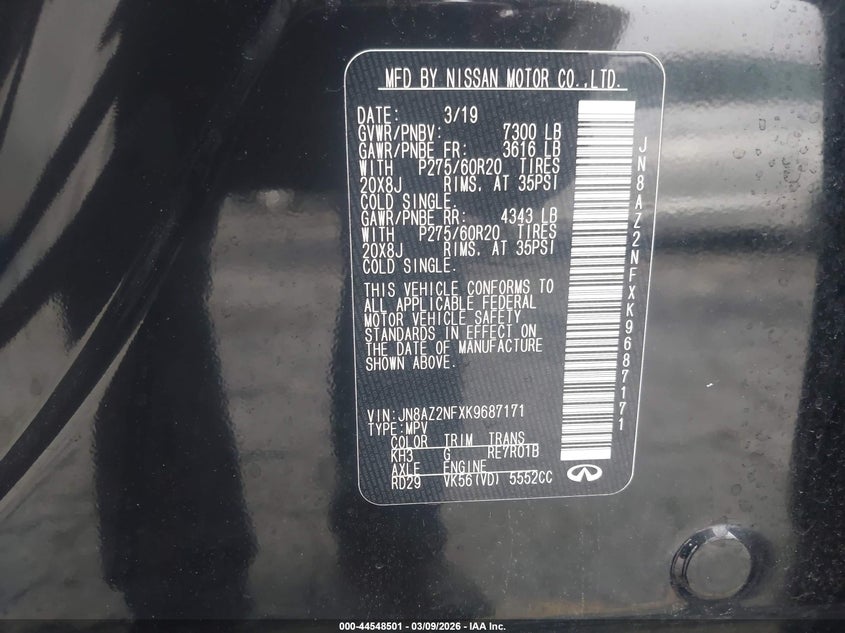 2019 Infiniti Qx80 Luxe VIN: JN8AZ2NFXK9687171 Lot: 44548501