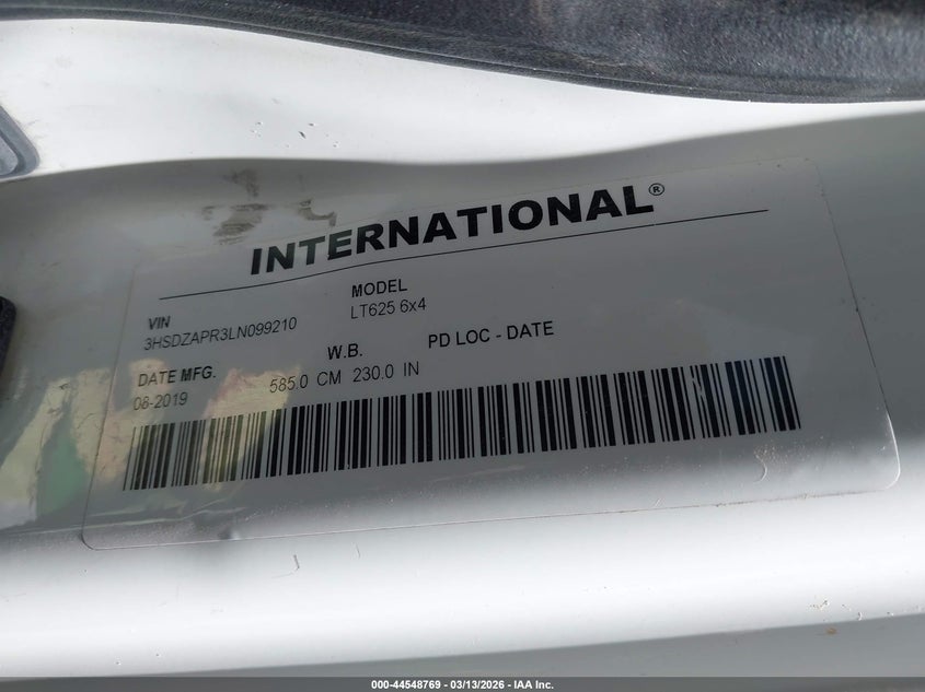 2020 International Lt white Lot 111044548769 Vin 3HSDZAPR3LN099210
