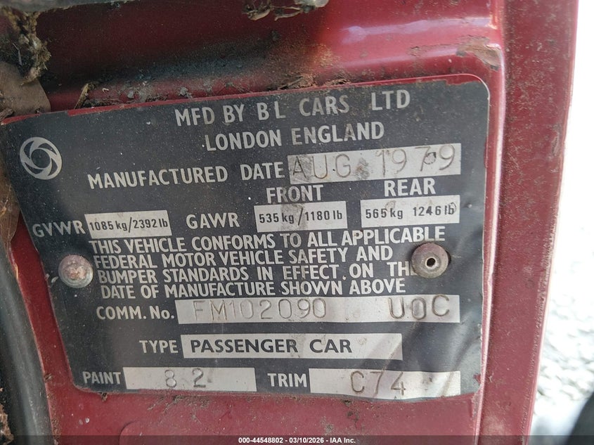 1979 Mg Spitfire VIN: FM102090U0C Lot: 44548802