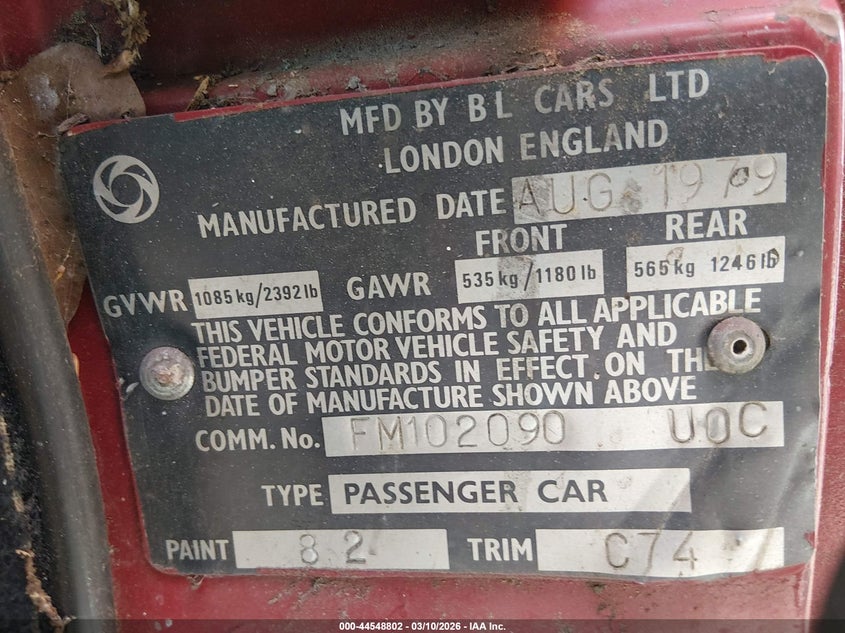 1979 Mg Spitfire VIN: FM102090U0C Lot: 44548802