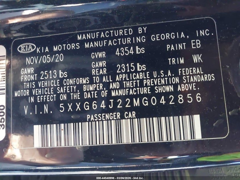 2021 Kia K5 Gt-Line VIN: 5XXG64J22MG042856 Lot: 44548996