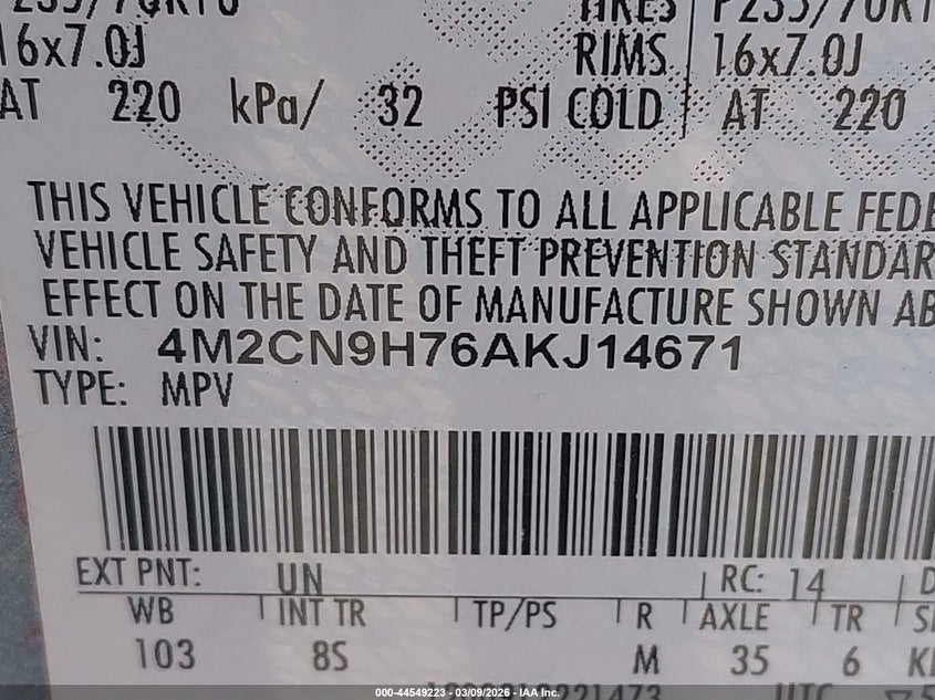 2010 Mercury Mariner Premier VIN: 4M2CN9H76AKJ14671 Lot: 44549223