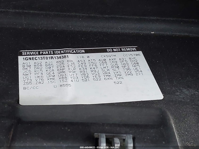 2001 Chevrolet Tahoe Lt VIN: 1GNEC13T81R134381 Lot: 44549622