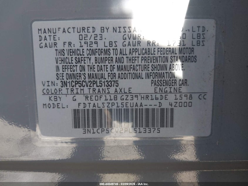 2023 Nissan Kicks Sv Xtronic Cvt VIN: 3N1CP5CV2PL513375 Lot: 44549746