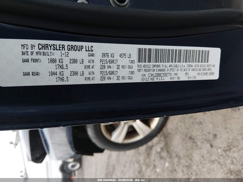 2012 Jeep Compass Sport VIN: 1C4NJDBB8CD582774 Lot: 44550843