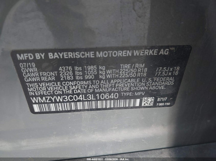 2020 Mini Countryman Cooper VIN: WMZYW3C04L3L10640 Lot: 44551031