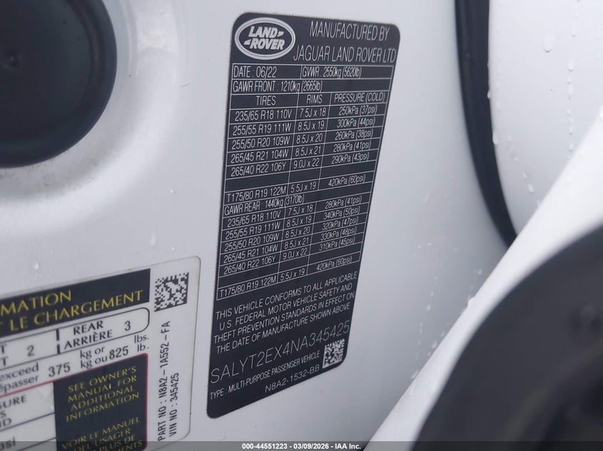 2022 Land Rover Range Rover Velar P250 R-Dynamic S VIN: SALYT2EX4NA345425 Lot: 44551223