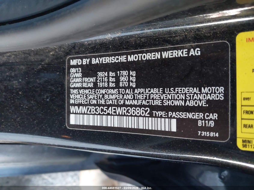 2014 Mini Countryman Cooper VIN: WMWZB3C54EWR36862 Lot: 44551527