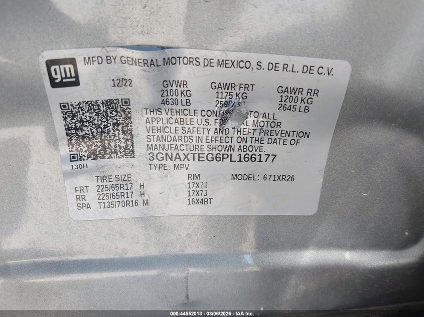 VIN 3GNAXTEG6PL166177 2023 CHEVROLET EQUINOX AWD 2FL