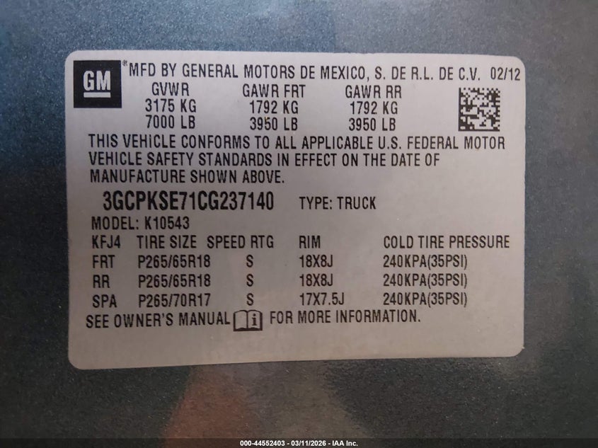 2012 Chevrolet Silverado 5.3 1500 Lt blue Lot 111044552403 Vin 3GCPKSE71CG237140