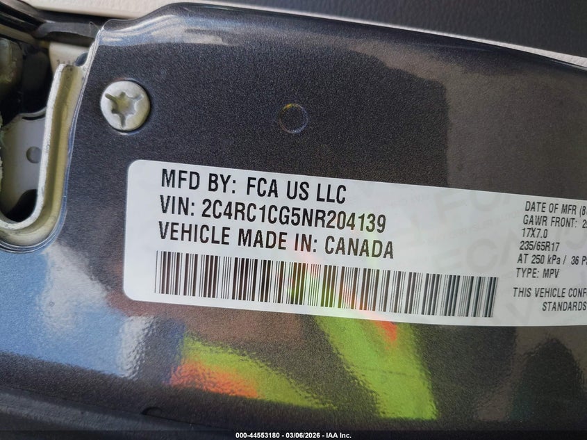 CHRYSLER VOYAGER 2022 VIN 2C4RC1CG5NR204139