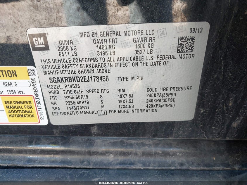 2014 Buick Enclave Leather VIN: 5GAKRBKD2EJ178456 Lot: 44553236