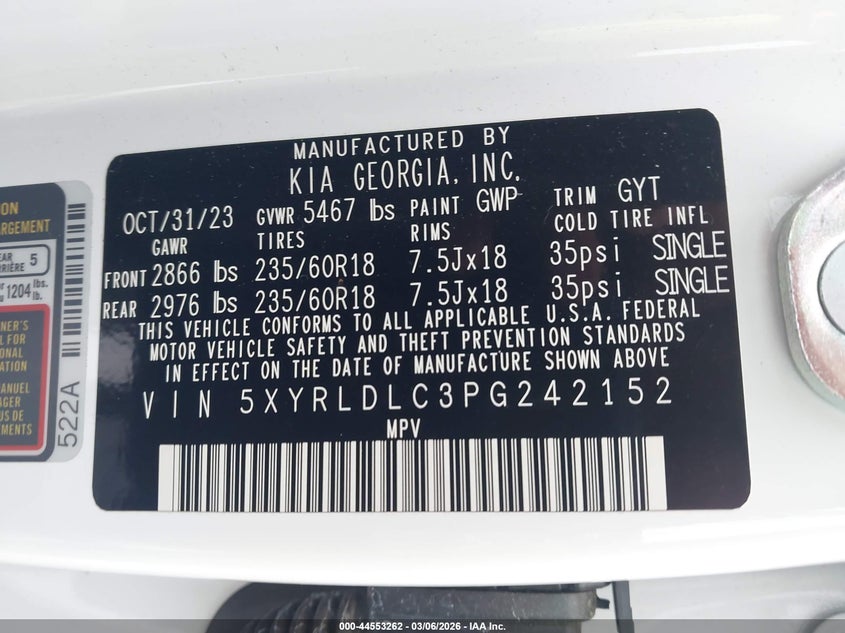 VIN 5XYRLDLC3PG242152 2023 KIA SORENTO X-LINE S