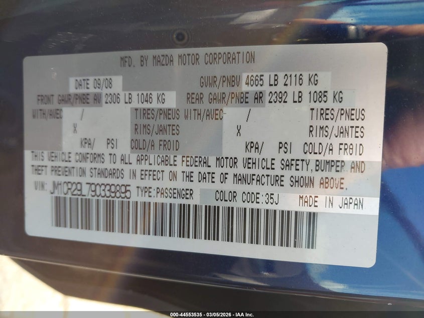 2009 Mazda Mazda5 Grand Touring/Sport/Touring VIN: JM1CR29L790933989 Lot: 44553535
