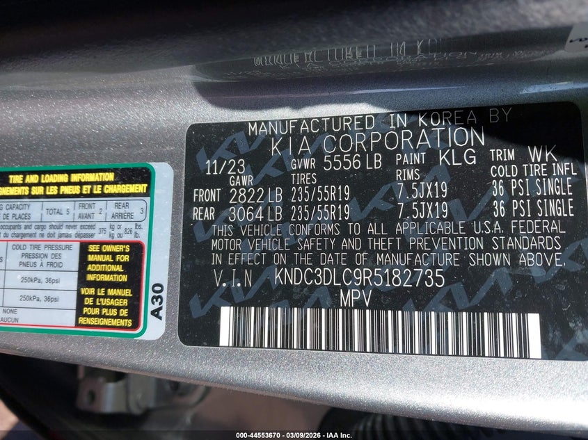 2024 Kia Ev6 Wind VIN: KNDC3DLC9R5182735 Lot: 44553670