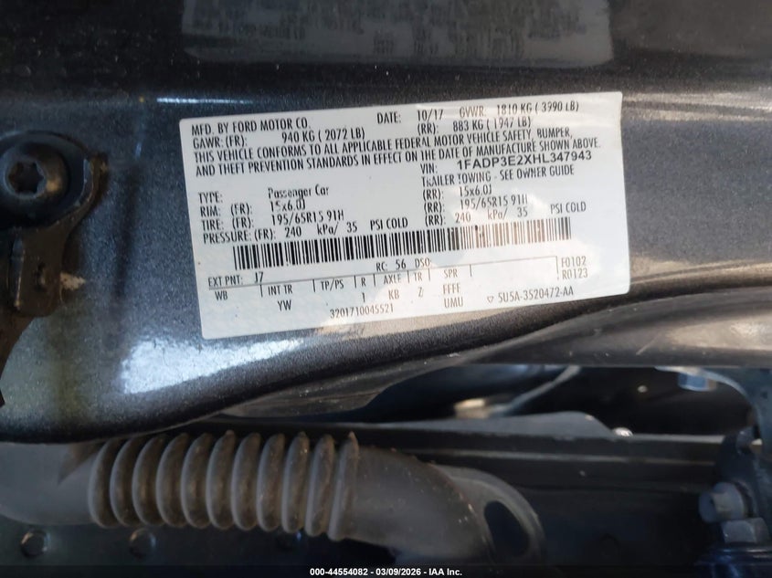 VIN 1FADP3E2XHL347943 2017 FORD FOCUS S