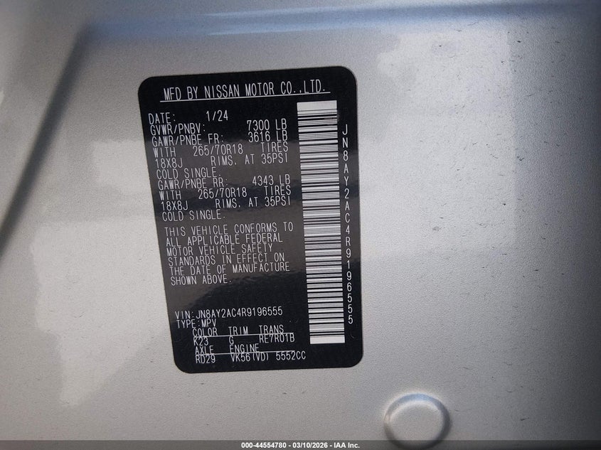 2024 NISSAN ARMADA 5.6L V-8 DI, DOHC, V(VIN: JN8AY2AC4R9196555