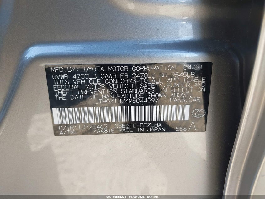 2021 Lexus Is 350 F Sport VIN: JTHGZ1B24M5044597 Lot: 44555276