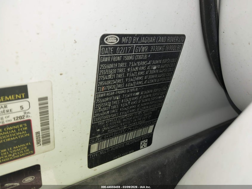 2017 Land Rover Discovery Hse VIN: SALRRBBV7HA005938 Lot: 44555459