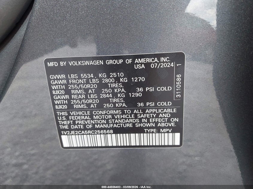 2024 Volkswagen Atlas Cross Sport 2.0T Se W/Technology VIN: 1V2JE2CA5RC256568 Lot: 44556403