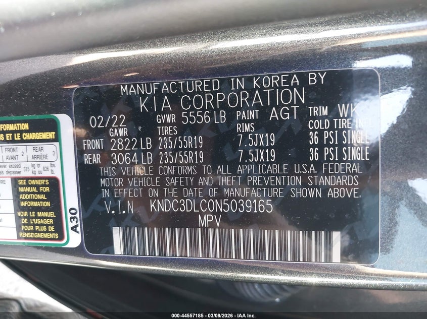2022 Kia Ev6 Wind VIN: KNDC3DLC0N5039165 Lot: 44557185