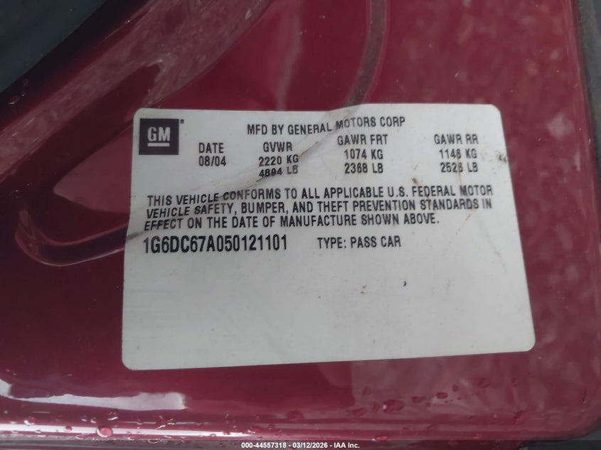 2005 Cadillac Sts V8 VIN: 1G6DC67A050121101 Lot: 44557318