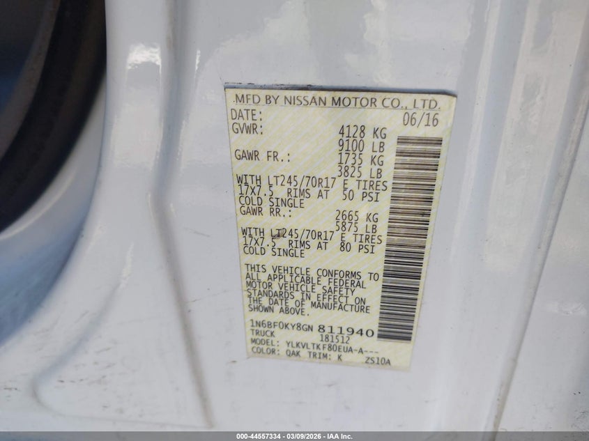 2016 Nissan Nv Cargo Nv2500 Hd Sv V6