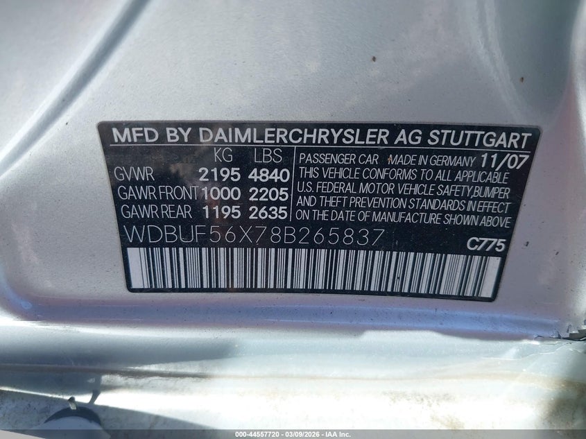 MERCEDES-BENZ E 350 2008 VIN WDBUF56X78B265837
