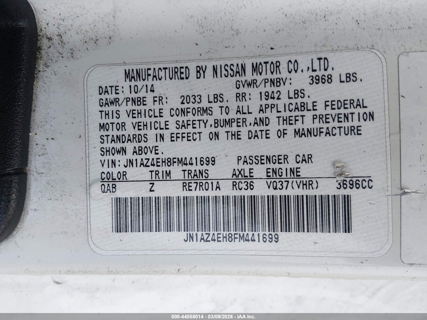 2015 Nissan 370Z Nismo Tech VIN: JN1AZ4EH8FM441699 Lot: 44558014