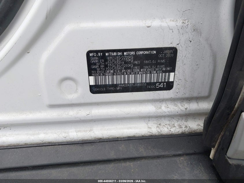 2020 Mitsubishi Outlander Es 2.4 VIN: JA4AD2A37LZ045010 Lot: 44558211