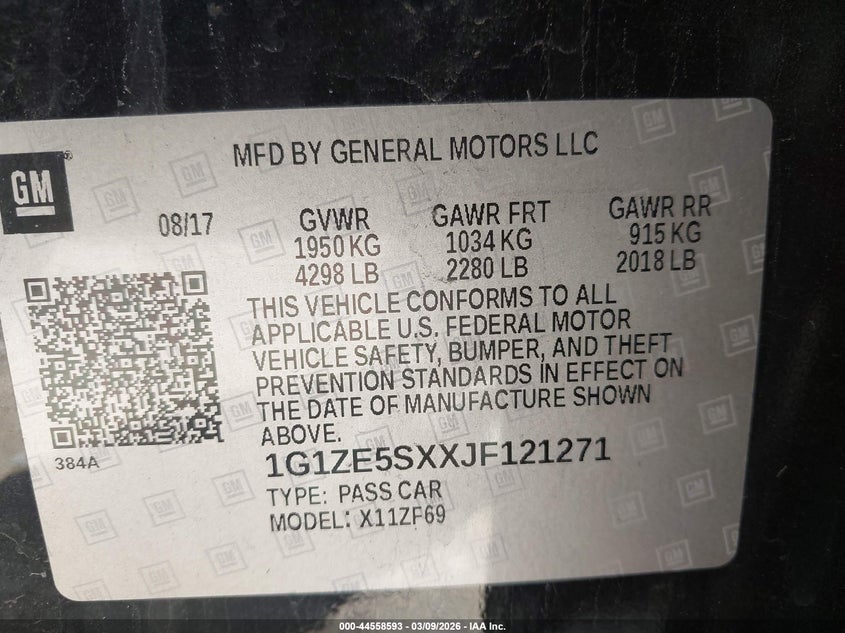 2018 Chevrolet Malibu Premier VIN: 1G1ZE5SXXJF121271 Lot: 44558593