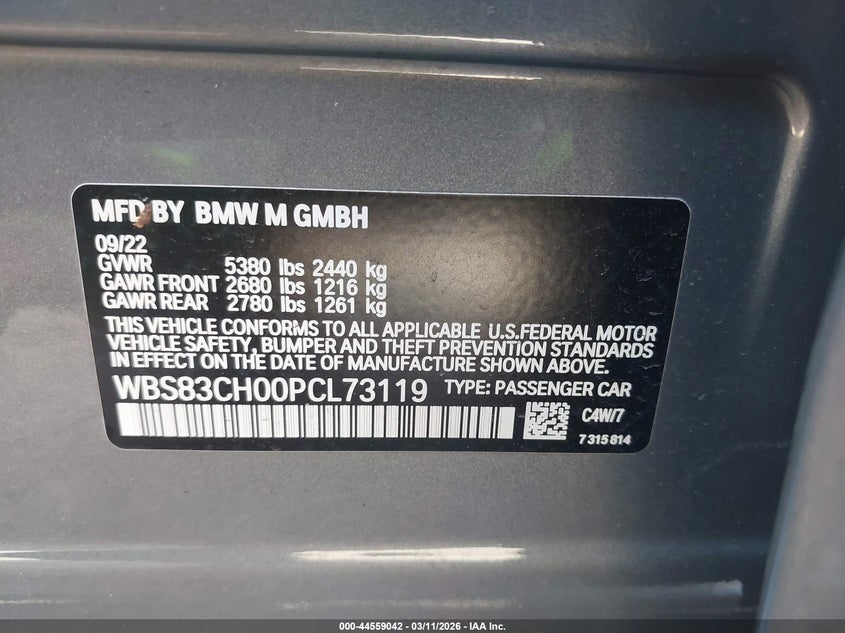 VIN WBS83CH00PCL73119 2023 BMW M5