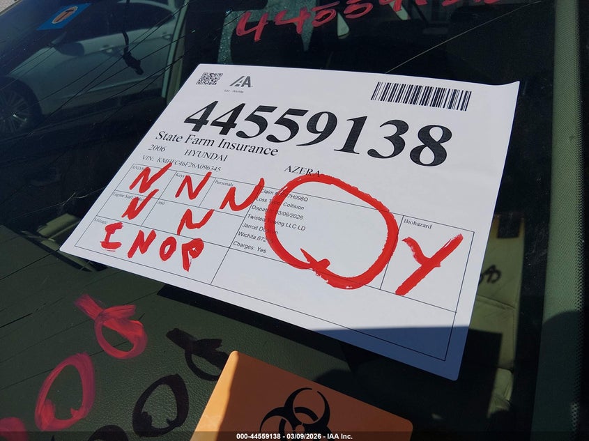 2006 Hyundai Azera Limited/Se VIN: KMHFC46F26A096345 Lot: 44559138