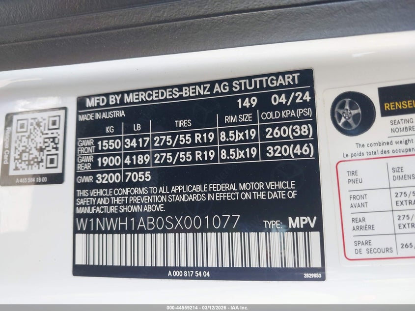 2025 Mercedes-Benz G 550 4Matic VIN: W1NWH1AB0SX001077 Lot: 44559214