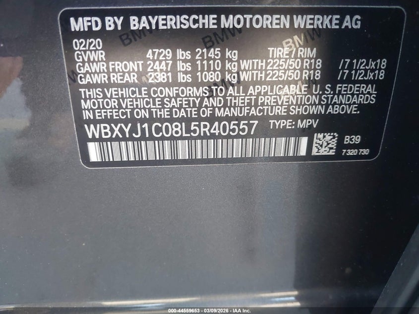 2020 BMW X2 xDrive28I VIN: WBXYJ1C08L5R40557 Lot: 44559653