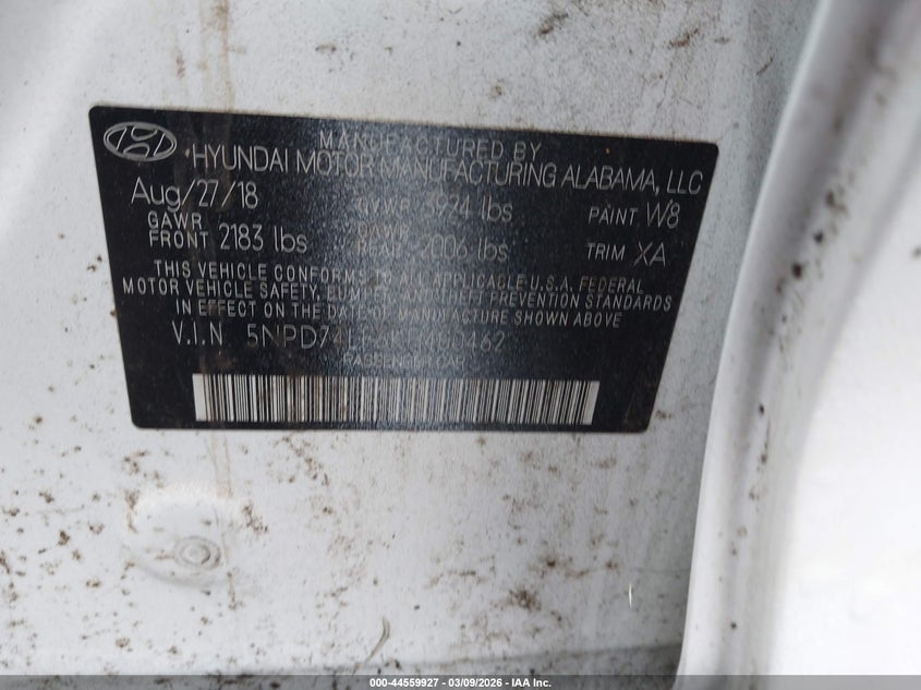 VIN 5NPD74LF6KH400462 2019 HYUNDAI ELANTRA SE