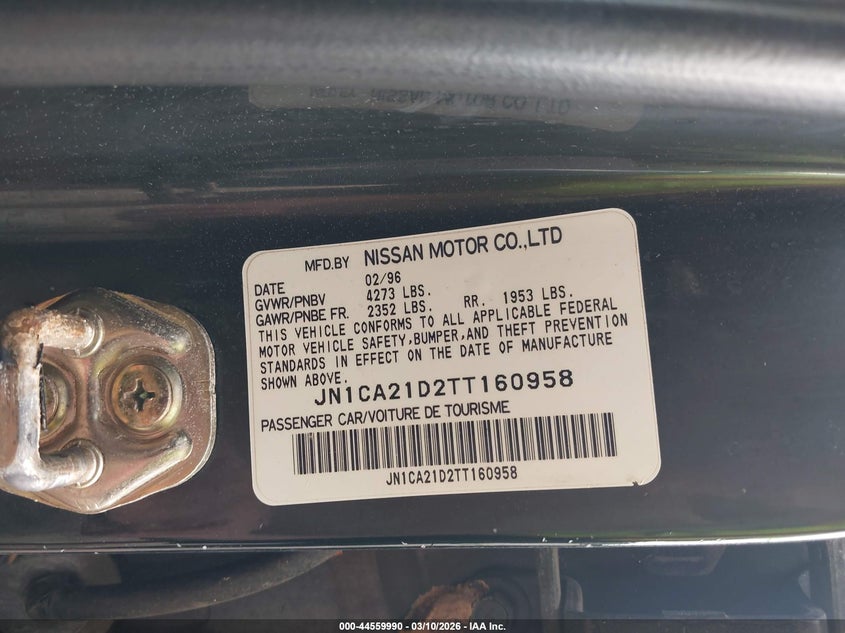 1996 Nissan Maxima Gle/Gxe/Se VIN: JN1CA21D2TT160958 Lot: 44559990