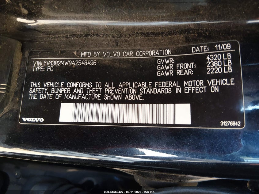 2010 Volvo V50 2.4I VIN: YV1382MW9A2548496 Lot: 44560427