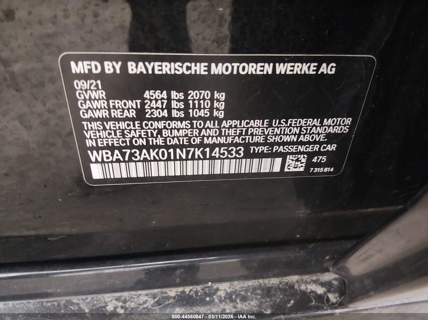 VIN WBA73AK01N7K14533 2022 BMW 228 GRAN COUPE I XDRIVE