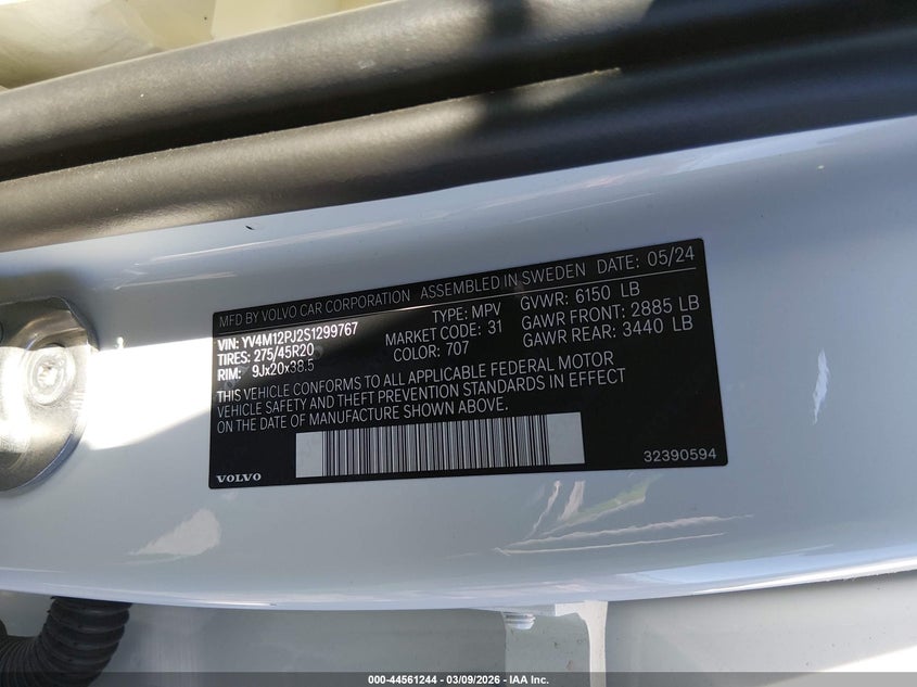 2025 Volvo Xc90 B5 Core VIN: YV4M12PJ2S1299767 Lot: 44561244