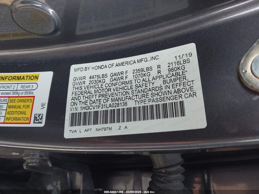 VIN 1HGCV1F31LA028136 2020 HONDA ACCORD SPORT
