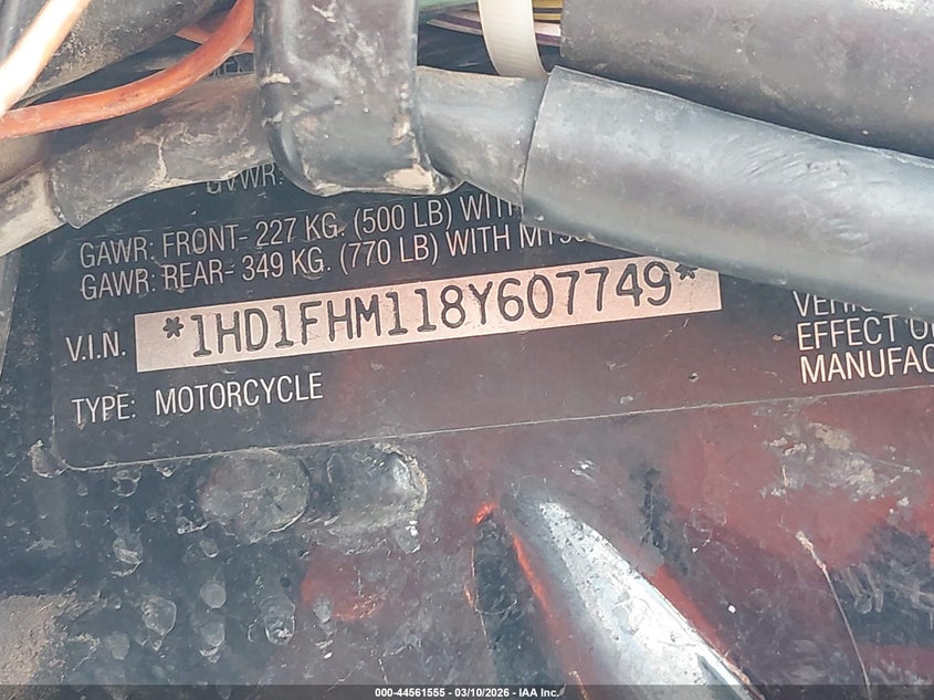 2008 Harley-Davidson Flhp Police VIN: 1HD1FHM118Y607749 Lot: 44561555