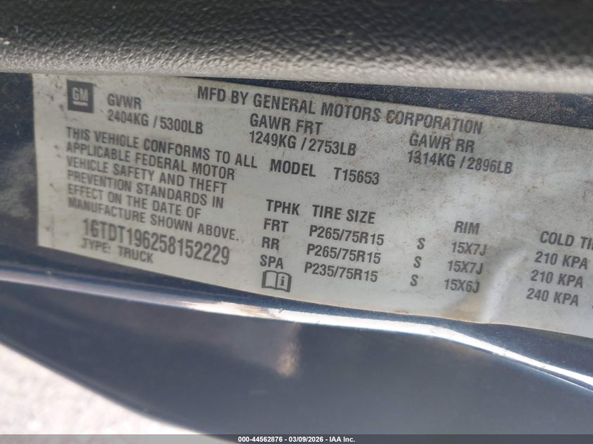 2005 GMC Canyon Sle VIN: 1GTDT196258152229 Lot: 44562876