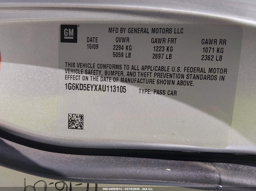 2010 Cadillac Dts Luxury Collection VIN: 1G6KD5EYXAU113105 Lot: 44563814