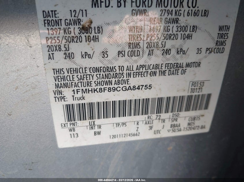 2012 Ford Explorer 3.5 Limited silver Lot 111044564214 Vin 1FMHK8F89CGA84755