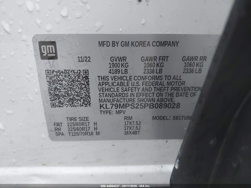 VIN KL79MPS25PB089028 2023 CHEVROLET TRAILBLAZER FWD LT