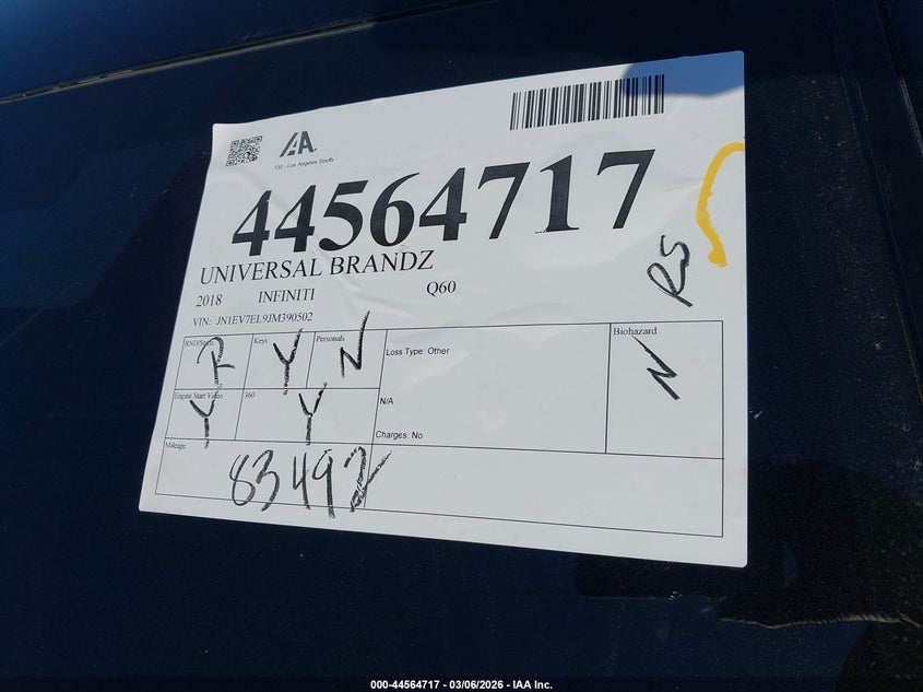 2018 Infiniti Q60 3.0T Sport VIN: JN1EV7EL9JM390502 Lot: 44564717