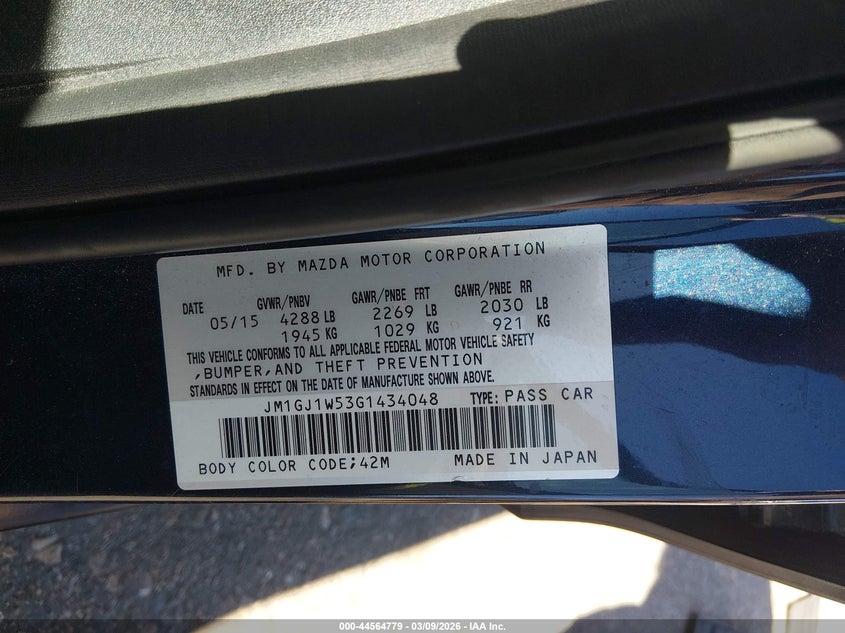 2016 Mazda Mazda6 I Grand Touring VIN: JM1GJ1W53G1434048 Lot: 44564779